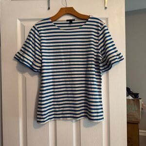 Jcrew Striped Ruffle Sleeve Top